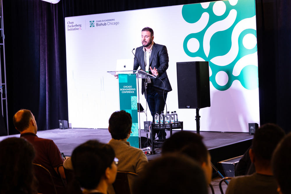 Savas Tay speaks during the opening session of the Chicago Bioengineering Conference.