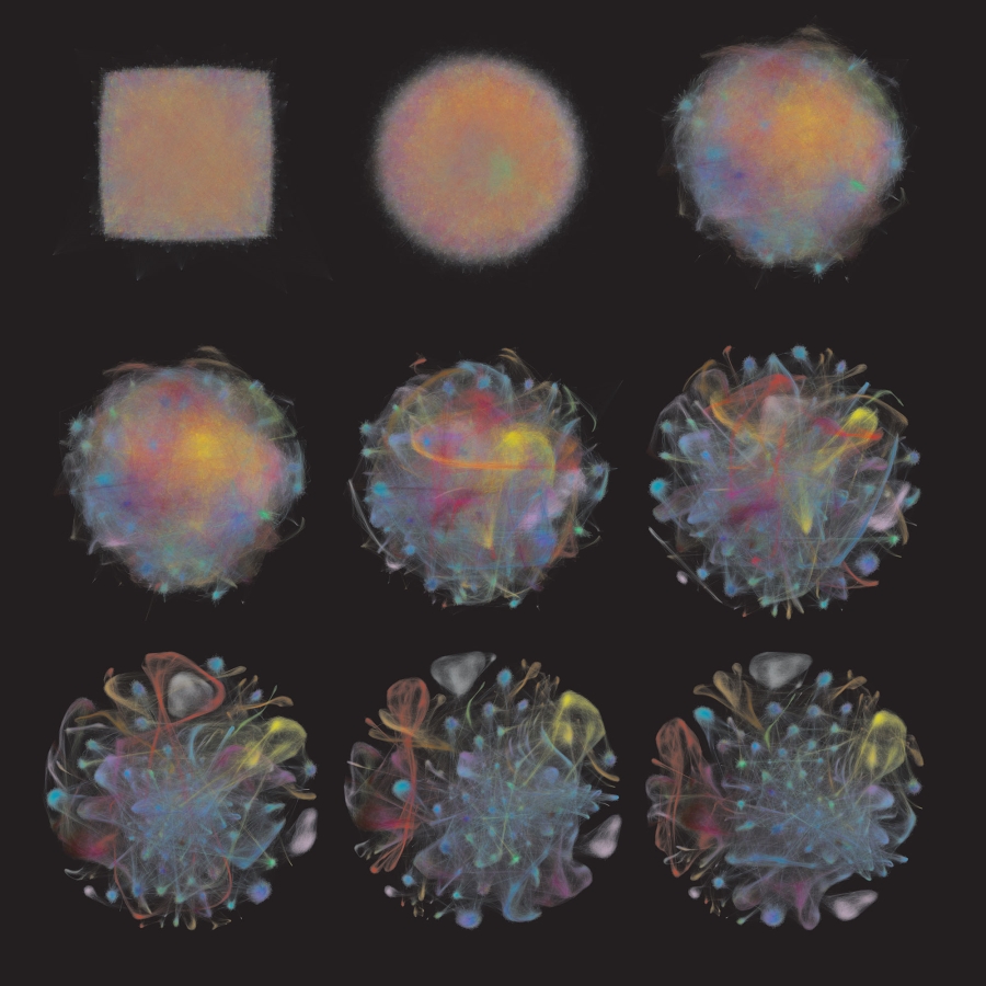 Nine circular and square tissue samples on a black background.